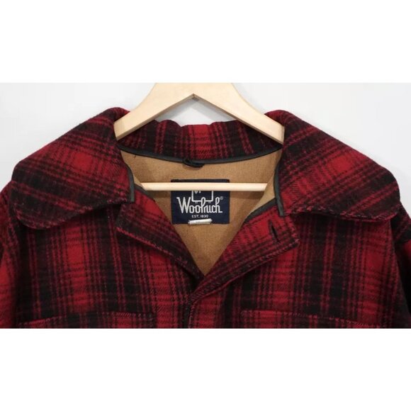 Vtg 70s Woolrich Red Black Plaid Wool Mackinaw Hunting Coat Jacket Size 44 - Picture 8 of 9